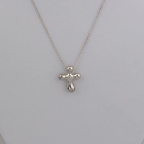 Tiffany & Co. Elsa Peretti Small Diamond Cross Pendant Necklace Silver 925 - Picture 7 of 8